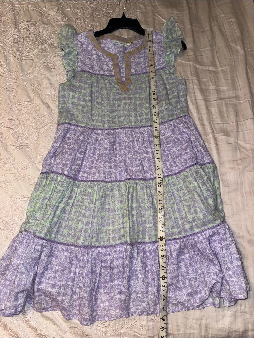 Roller Rabbit Ismay Pippa Tiered Mini Dress Pastel Purple Green Size XS